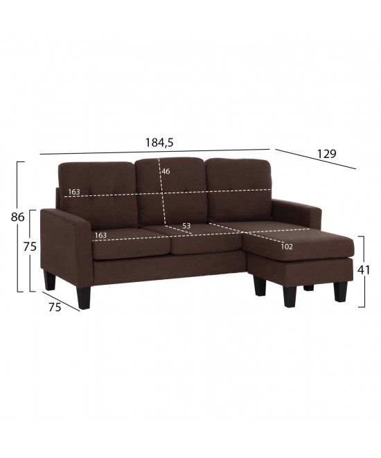 ΚΑΝΑΠΕΣ ΓΩΝΙΑ ΑΝΑΣΤΡΕΨΙΜΗ MEGGY HM3297.12 ΚΑΦΕ ΥΦΑΣΜΑ 184.5x129x86Yεκ. ΚΑΝΑΠΕΣ ΓΩΝΙΑ ΑΝΑΣΤΡΕΨΙΜΗ MEGGY HM3297.12 ΚΑΦΕ ΥΦΑΣΜΑ 184.5x129x86Yεκ.