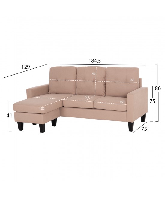 ΚΑΝΑΠΕΣ ΓΩΝΙΑ ΑΝΑΣΤΡΕΨΙΜΗ MEGGY HM3297.13 ΜΠΕΖ ΥΦΑΣΜΑ 184.5x75-129x86Yεκ.