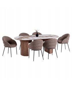 ΣΕΤ ΤΡΑΠΕΖΑΡΙΑΣ 7ΤΜΧ DRENNY HM11395.03 ΚΕΡΑΜΙΚΟ TOP PANDORA--ΚΑΡΕΚΛΕΣ ΥΦΑΣΜΑ TAUPE