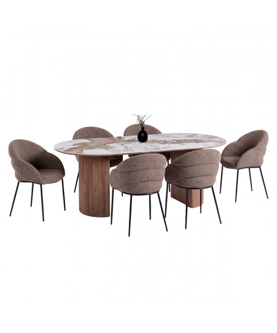ΣΕΤ ΤΡΑΠΕΖΑΡΙΑΣ 7ΤΜΧ DRENNY HM11395.03 ΚΕΡΑΜΙΚΟ TOP PANDORA--ΚΑΡΕΚΛΕΣ ΥΦΑΣΜΑ TAUPE