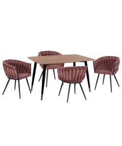 ΣΕΤ ΤΡΑΠΕΖΑΡΙΑΣ 5ΤΜΧ ALIZA HM12122.01 MDF TOP ΣΕ ΦΥΣΙΚΟ--ΣΑΠΙΟ ΜΗΛΟ ΒΕΛΟΥΔΟ