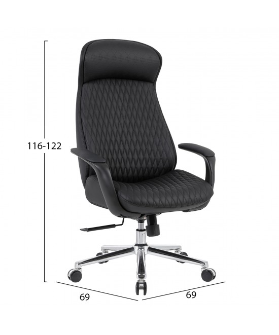 ΚΑΡΕΚΛΑ ΓΡΑΦΕΙΟΥ PREMIUM VELUM HM1233.01 ΜΑΥΡΟ PU--ΒΑΣΗ ΧΡΩΜΙΟΥ 71x69x116-122Υεκ.