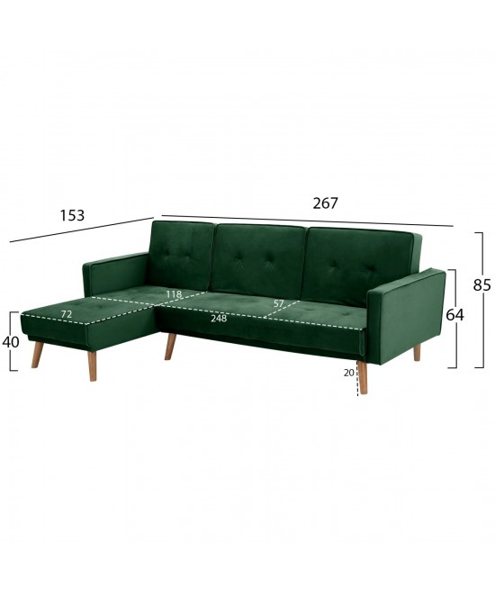 ΚΑΝΑΠΕΣ ΚΡΕΒΑΤΙ ΓΩΝΙΑ ΑΝΑΣΤΡΕΨΙΜΗ TALIA HM3153.03 ΒΕΛΟΥΔΟ ΚΥΠΑΡΙΣΣΙ 267x153x85 εκ.