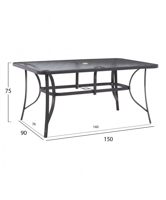 ΤΡΑΠΕΖΙ BRUNO 150X90Χ75Υεκ. ΜΕΤΑΛΛΙΚΟ ΟΡΘΟΓΩΝΙΟ ΓΚΡΙ ΜΕ ΤΡΥΠΑ ΟΜΠΡΕΛΑΣ Φ38  HM5145.11