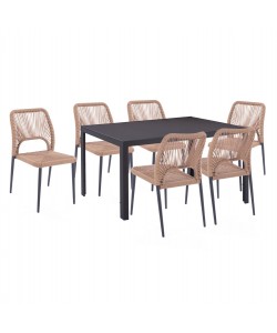 ΣΕΤ ΤΡΑΠΕΖΑΡΙΑΣ 7 ΤΜΧ ΤΡΑΠΕΖΙ ΓΚΡΙ 150X90 ΚΑΙ ΚΑΡΕΚΛΑ ΜΕ ΣΧΟΙΝΙ HM11526.01