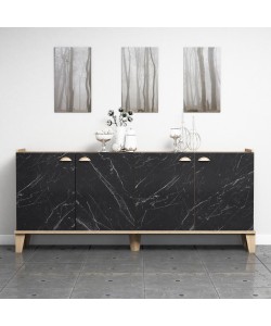 ΜΠΟΥΦΕΣ ΜΕΛΑΜΙΝΗΣ HM9045.01 NATURAL WOOD - ΜΑΥΡΟ ΜΑΡΜΑΡΟ 180x41x77,8Y εκ.