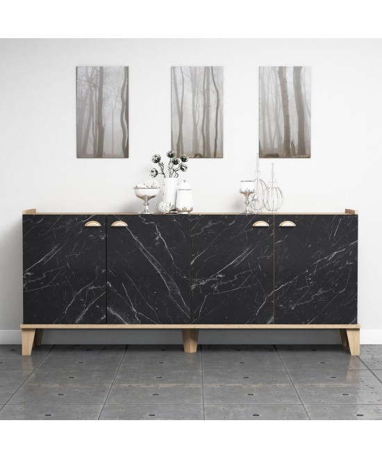 ΜΠΟΥΦΕΣ ΜΕΛΑΜΙΝΗΣ HM9045.01 NATURAL WOOD - ΜΑΥΡΟ ΜΑΡΜΑΡΟ 180x41x77,8Y εκ.