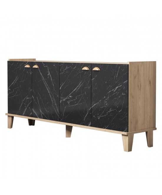 ΜΠΟΥΦΕΣ ΜΕΛΑΜΙΝΗΣ HM9045.01 NATURAL WOOD - ΜΑΥΡΟ ΜΑΡΜΑΡΟ 180x41x77,8Y εκ.