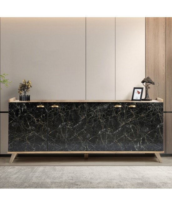 ΜΠΟΥΦΕΣ ΜΕΛΑΜΙΝΗΣ HM9045.01 NATURAL WOOD - ΜΑΥΡΟ ΜΑΡΜΑΡΟ 180x41x77,8Y εκ.