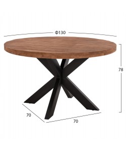 ΤΡΑΠΕΖΙ ΣΤΡΟΓΓΥΛΟ WES ΑΠΟ ΜΑΣΙΦ ΞΥΛΟ MANGO ΠΑΧΟΥΣ 6εκ. HM8484.11 Φ130Χ78Υ εκ.