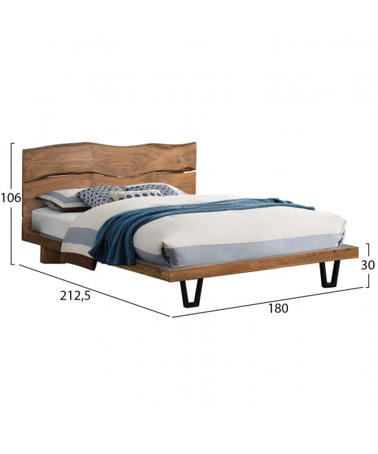 ΚΡΕΒΑΤΙ NICOLE HM8218.11 ΑΠΟ ΜΑΣΙΦ ΞΥΛΟ ΑΚΑΚΙΑΣ 212,5x180x106εκ. ΓΙΑ ΣΤΡΩΜΑ 160Χ200