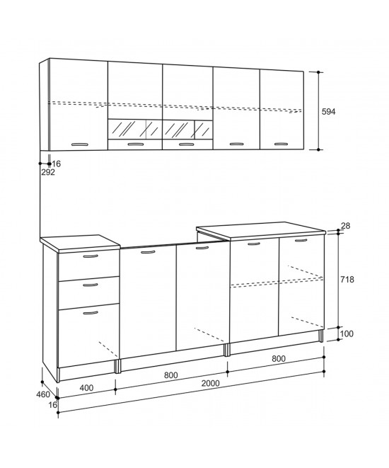 ΣΥΝΘΕΣΗ ΚΟΥΖΙΝΑΣ BENTLEE ΜΕΛΑΜΙΝΗ ΜΕ ΠΑΓΚΟ SONAMA-ΛΕΥΚΟ HM2443 200x46-29,2 εκ.