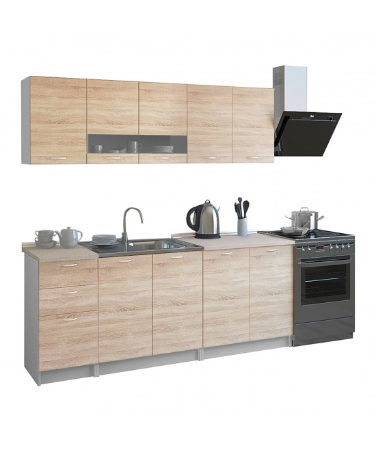 ΣΥΝΘΕΣΗ ΚΟΥΖΙΝΑΣ BENTLEE ΜΕΛΑΜΙΝΗ ΜΕ ΠΑΓΚΟ SONAMA-ΛΕΥΚΟ HM2443 200x46-29,2 εκ.