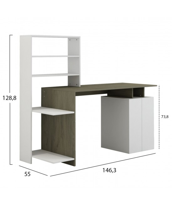 ΓΡΑΦΕΙΟ ΜΕ ΒΙΒΛΙΟΘΗΚΗ ROCHELL ΜΕΛΑΜΙΝΗ OLIVE GREY ΛΕΥΚΟ 146,3x55x128,8Υεκ.HM8886.11