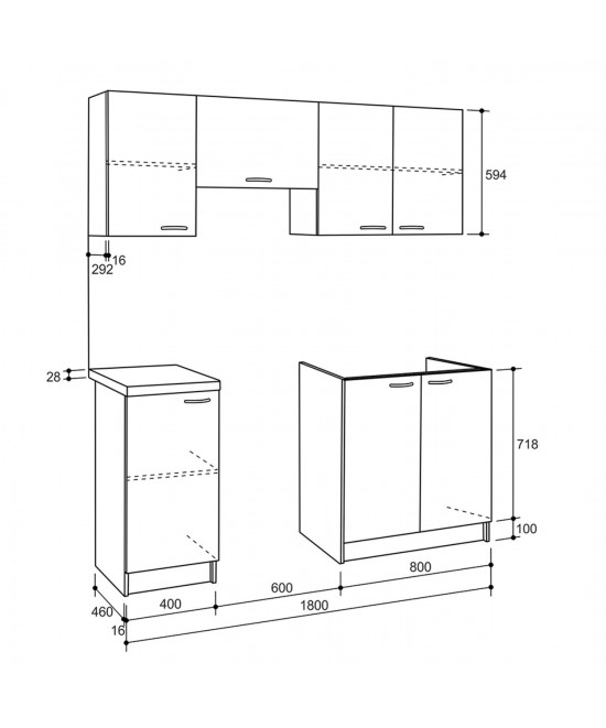 ΣΥΝΘΕΣΗ ΚΟΥΖΙΝΑΣ MAURICE ΜΕΛΑΜΙΝΗ SONAMA-ΛΕΥΚΟ HM2441 180x29,2-46εκ.