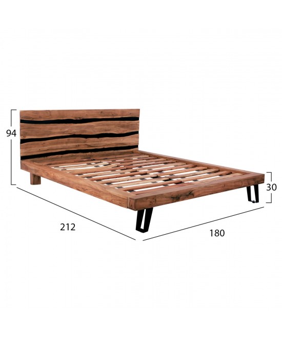 ΚΡΕΒΑΤΙ ALICIA ΑΠΟ ΜΕΤΑΛΛΟ ΚΑΙ ΜΑΣΙΦ ΞΥΛΟ ΑΚΑΚΙΑΣ 217x180,5x94Yεκ.(ΣΤΡΩΜΑ 160Χ200)HM8359.11