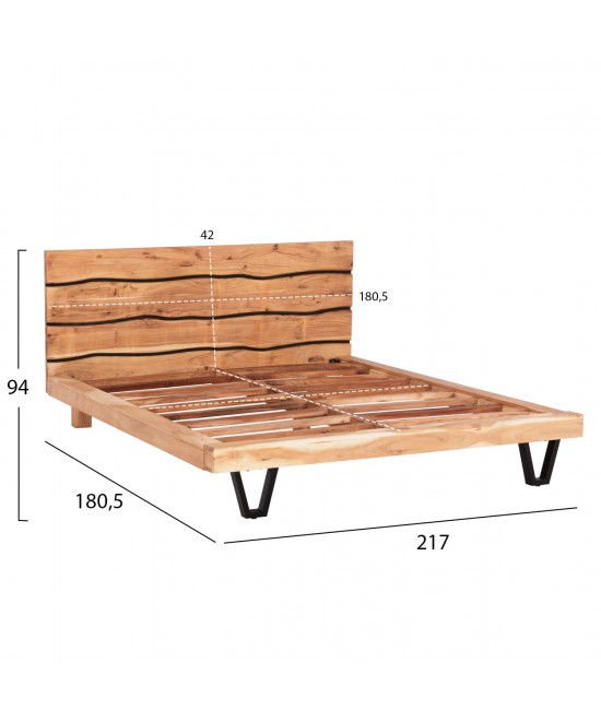 ΚΡΕΒΑΤΙ ALICIA ΑΠΟ ΜΕΤΑΛΛΟ ΚΑΙ ΜΑΣΙΦ ΞΥΛΟ ΑΚΑΚΙΑΣ 217x180,5x94Yεκ.(ΣΤΡΩΜΑ 160Χ200)HM8359.11