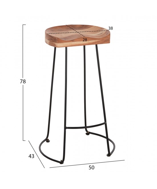 ΣΚΑΜΠΟ BAR ELEANOR HM8363.11 ΜΑΣΙΦ ΞΥΛΟ ΑΚΑΚΙΑΣ-ΜΕΤΑΛΛΟ 50x43x78Υεκ.