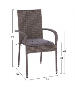 ΣΕΤ ΤΡΑΠΕΖΑΡΙΑΣ 5ΤΜΧ ΤΡΑΠ. 120X70 & ΠΟΛΥΘΡΟΝΕΣ WICKER RATTAN ΓΚΡΙ HM11711.31