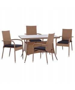 ΣΕΤ ΤΡΑΠΕΖΑΡΙΑΣ 5ΤΜΧ ΤΡΑΠ. 120Χ70 & ΠΟΛΥΘΡΟΝΕΣ WICKER RATTAN ΜΠΕΖ ΚΑΦΕ HM11711.32