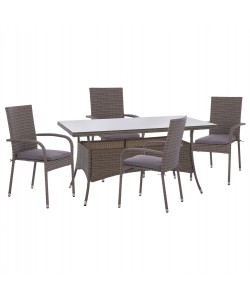 ΣΕΤ ΤΡΑΠΕΖΑΡΙΑΣ 5ΤΜΧ ΤΡΑΠ. 150Χ90 & ΠΟΛΥΘΡΟΝΕΣ WICKER RATTAN ΓΚΡΙ HM11713.01