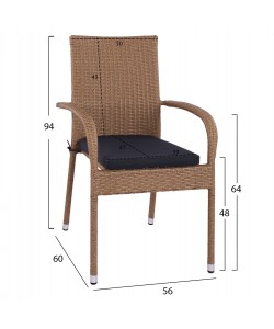 ΣΕΤ ΤΡΑΠΕΖΑΡΙΑΣ 5ΤΜΧ ΤΡΑΠ. 150Χ90 & ΠΟΛΥΘΡΟΝΕΣ WICKER RATTAN ΜΠΕΖ ΚΑΦΕ HM11713.02