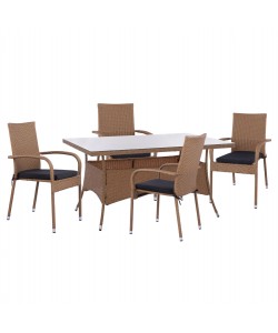 ΣΕΤ ΤΡΑΠΕΖΑΡΙΑΣ 5ΤΜΧ ΤΡΑΠ. 150Χ90 & ΠΟΛΥΘΡΟΝΕΣ WICKER RATTAN ΜΠΕΖ ΚΑΦΕ HM11713.02