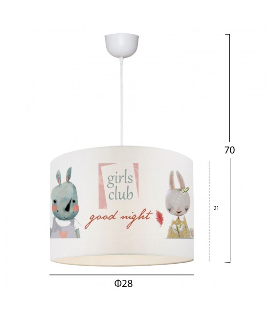 ΠΑΙΔΙΚΟ ΦΩΤΙΣΤΙΚΟ ΟΡΟΦΗΣ ΥΦΑΣΜΑΤΙΝΟ HM7574.01 ΛΕΥΚΟ ΜΕ ΣΧΕΔΙΟ GIRLS CLUB Φ28x70Y εκ.