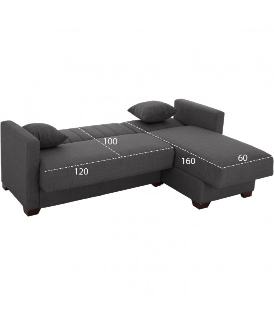 ΚΑΝΑΠΕΣ ΚΡΕΒΑΤΙ GHUFRAN ΓΩΝΙΑ ΑΝΑΣΤΡΕΨΙΜΗ ΓΚΡΙ ΜΕ ΑΠΟΘΗΚΕΤΙΚΟ ΧΩΡΟ HM3244.03 202x140x78Yεκ.