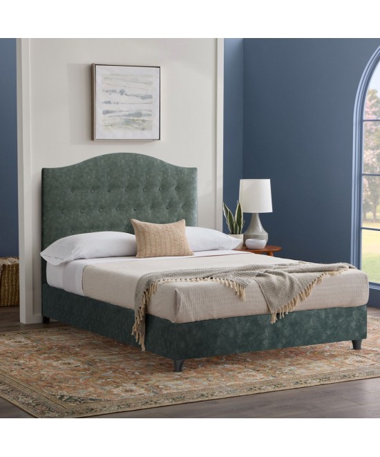 ΚΡΕΒΑΤΙ MALENA ΑΠΟ ΠΡΑΣΙΝΟ ΥΦΑΣΜΑ τύπου NUBUCK, HM647.27 ΓΙΑ ΣΤΡΩΜΑ 120x200 εκ.