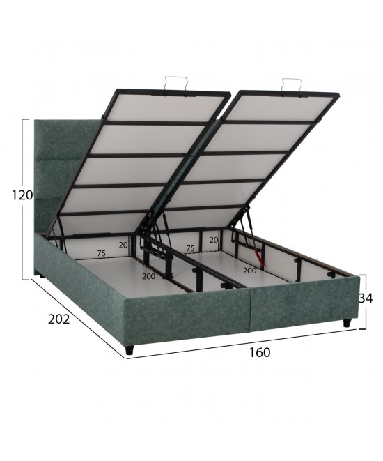 ΚΡΕΒΑΤΙ MILO ΜΕ ΑΠΟΘΗΚΕΥΤΙΚΟ ΠΡΑΣΙΝΟ ΥΦΑΣΜΑ τύπου NUBUCK HM622.07 ΓΙΑ ΣΤΡΩΜΑ 160x200 εκ.