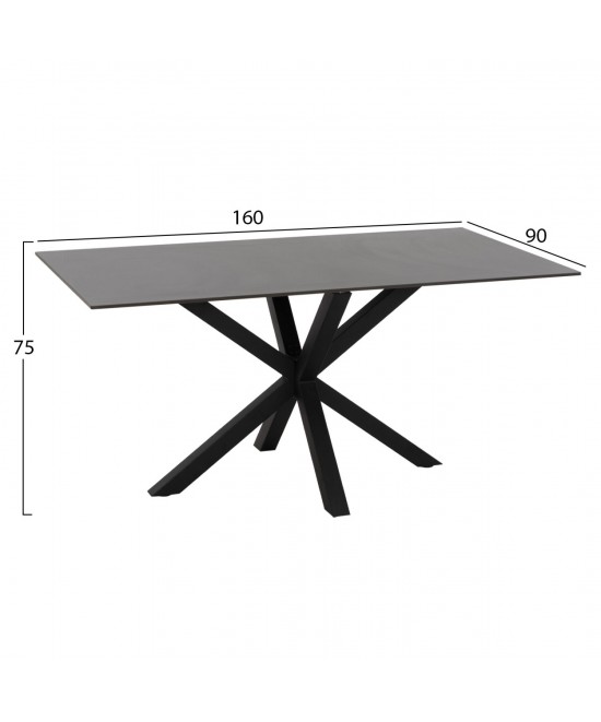 ΤΡΑΠΕΖΙ ΤΡΑΠΕΖΑΡΙΑΣ SYNTEC HM9308.01 SINTERED STONE ΜΑΥΡΟ ΜΕΤΑΛΛΙΚΑ ΠΟΔΙΑ 160x90x75Y εκ.