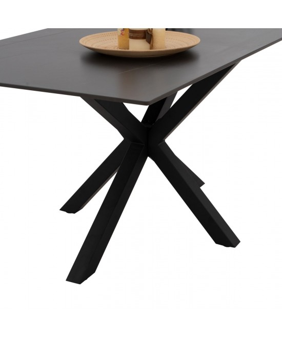 ΤΡΑΠΕΖΙ ΤΡΑΠΕΖΑΡΙΑΣ SYNTEC HM9308.01 SINTERED STONE ΜΑΥΡΟ ΜΕΤΑΛΛΙΚΑ ΠΟΔΙΑ 160x90x75Y εκ.