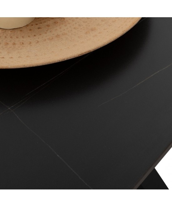 ΤΡΑΠΕΖΙ ΤΡΑΠΕΖΑΡΙΑΣ SYNTEC HM9308.01 SINTERED STONE ΜΑΥΡΟ ΜΕΤΑΛΛΙΚΑ ΠΟΔΙΑ 160x90x75Y εκ.