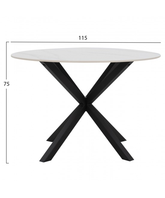 ΤΡΑΠΕΖΙ ΤΡΑΠΕΖΑΡΙΑΣ ΣΤΡΟΓΓΥΛΟ SYNTEC HM9309.02 SINTERED STONE ΛΕΥΚΟ ΜΕΤΑΛ.ΠΟΔΙΑ Φ115x75Y εκ.
