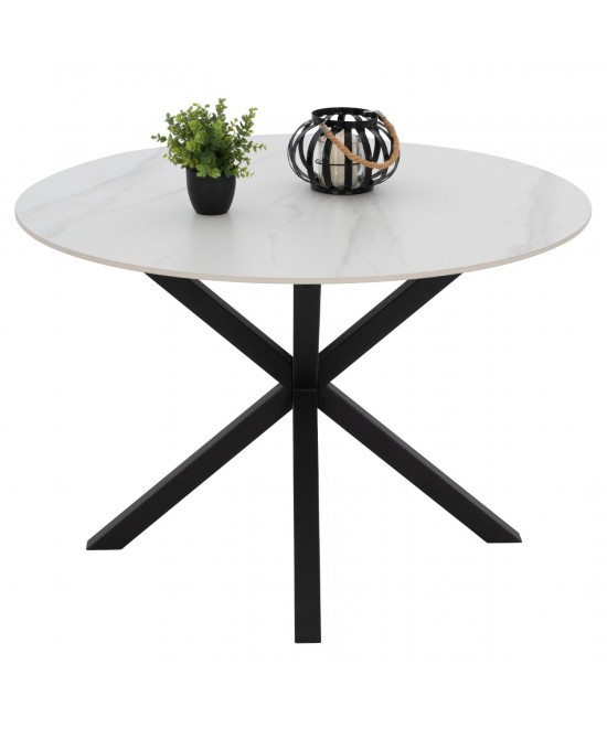 ΤΡΑΠΕΖΙ ΤΡΑΠΕΖΑΡΙΑΣ ΣΤΡΟΓΓΥΛΟ SYNTEC HM9309.02 SINTERED STONE ΛΕΥΚΟ ΜΕΤΑΛ.ΠΟΔΙΑ Φ115x75Y εκ.