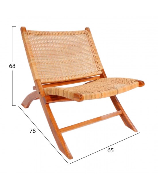 ΚΑΡΕΚΛΑ LOUNGE ΑΝΑΔΙΠΛΟΥΜΕΝΗ ANTIL HM9379.01 ΜΑΣΙΦ ΞΥΛΟ ΤEAK ΦΥΣΙΚΟ 66x77x67Yεκ.