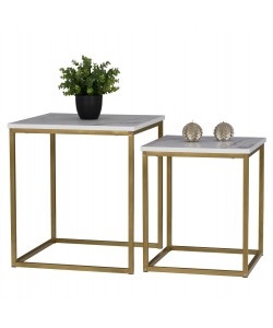 ΖΙΓΚΟΝ GRELAY 2 ΤΕΜ MDF ΟΨΗ ΜΑΡΜΑΡΟΥ & ΜΕΤΑΛΛΟ HM8762.11 45Χ45Χ50εκ. & 37Χ37Χ43 εκ.