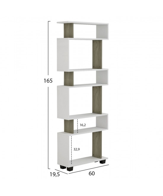 ΒΙΒΛΙΟΘΗΚΗ ΜΕΛΑΜΙΝΗΣ OWLOLIVE GREY ΛΕΥΚΟ 60x19,5x165Yεκ.HM8923.11