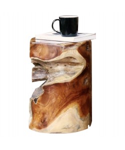 ΒΟΗΘΗΤΙΚΟ ΤΡΑΠΕΖΑΚΙ ΣΤΡΟΓΓΥΛΟ ΑΠΟ ΜΑΣΙΦ ΞΥΛΟ ΤEAK ΦΥΣΙΚΟ Φ30X45Υεκ.HM9350