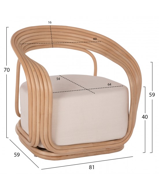 ΠΟΛΥΘΡΟΝΑ DUCHESS ΑΠΟ RATTAN ΦΥΣΙΚΟ-ΕΚΡΟΥ ΜΑΞΙΛΑΡΙ HM9478 81x59x70Y εκ.