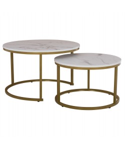 ΤΡΑΠΕΖΙ ΣΑΛΟΝΙΟΥ ΣΕΤ 2ΤΜΧ MDF ΕΦΕ ΛΕΥΚΟ ΜΑΡΜΑΡΟ ΜΕ ΧΡΥΣΑ ΠΟΔΙΑ Φ80 k Φ48εκ.HM8763.11