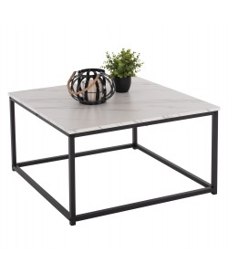 ΤΡΑΠΕΖΙ ΣΑΛΟΝΙΟΥ BRAYLEN HM8942.12 ΜΕΛΑΜΙΝΗ ΛΕΥΚΟ ΜΑΡΜΑΡΟ-ΜΑΥΡΗ ΒΑΣΗ 75x75x43Υεκ.