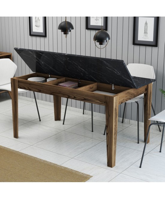 ΤΡΑΠΕΖΙ STANDARD HM9507.05 ΜΕΛΑΜΙΝΗ ΚΑΡΥΔΙ-ΜΑΥΡΟ ΜΑΡΜΑΡΟ ΜΕ ΑΠΟΘ.ΧΩΡΟ 145x88x75Yεκ.