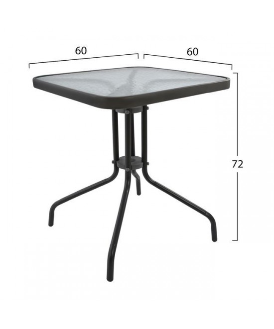 ΤΡΑΠΕΖΙ FIGO 60Χ60Χ72Υεκ. ΜΕΤΑΛΛΙΚΟ ΓΚΡΙ ΜΕ ΓΥΑΛΙΝΗ ΕΠΙΦΑΝΕΙΑ HM5035.01