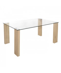 ΤΡΑΠΕΖΙ MORGAN 140Χ80Χ75ΕΚ HM0083.01 ΓΥΑΛΙΝΟ ΜΕ ΞΥΛΙΝΑ ΠΟΔΙΑ