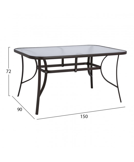 ΤΡΑΠΕΖΙ BRUNO 150X90Χ72Υεκ. ΚΑΦΕ ΜΕΤΑΛΛΙΚΟ ΜΕ ΓΥΑΛΙΝΗ ΕΠΙΦΑΝΕΙΑ HM5145.02