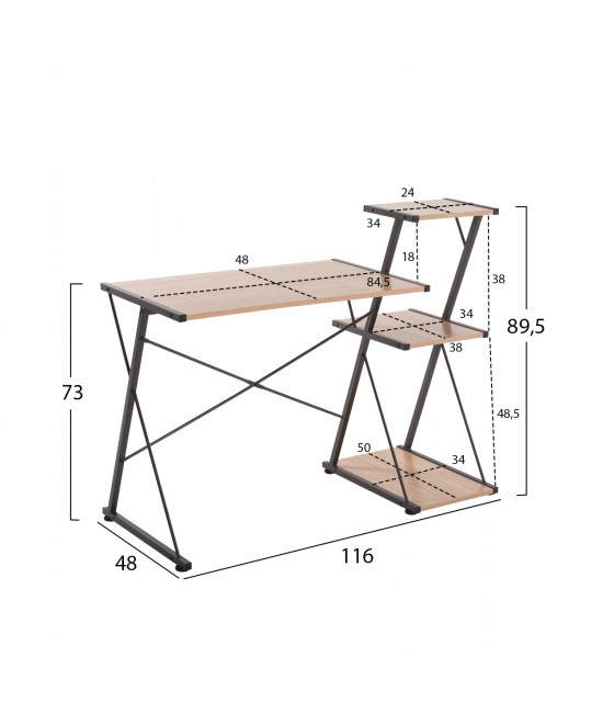 ΓΡΑΦΕΙΟ NOREX HM9317 ΜΕΤΑΛΛΙΚΟ ΜΑΥΡΟ ΜΕ MDF ΕΠΙΦΑΝΕΙΑ ΣΕ ΟΑΚ 116X48X89,5Υεκ.