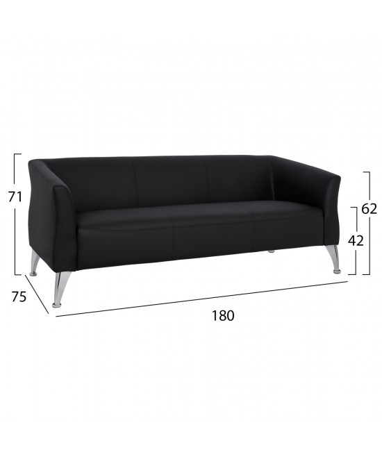 ΚΑΝΑΠΕΣ 3ΘΕΣΙΟΣ KIANA HM3122.31 ΜΕ ΜΑΥΡΟ PU 180x75x71 εκ.