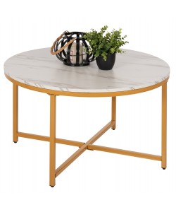 ΤΡΑΠΕΖΙ ΣΑΛΟΝΙΟΥ HM9420.01 WHITE MARBLE ΜΕΛΑΜΙΝΗ-ΧΡΥΣΗ ΜΕΤΑΛΛΙΚΗ ΒΑΣΗ Φ80x48,5Yεκ.